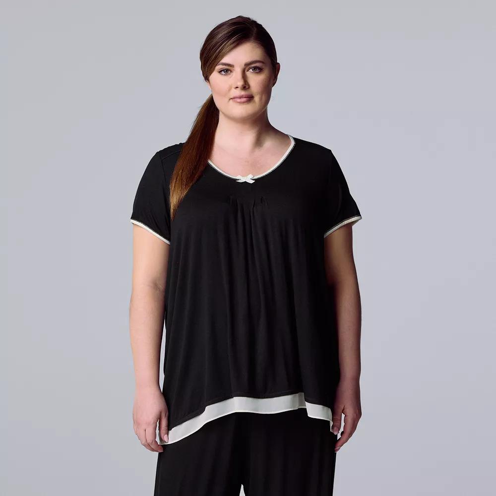 Plus Size Simply Vera Vera Wang Basic Luxury Short Sleeve Pajama Top, Women's, Size: 2XL, Black Product Image