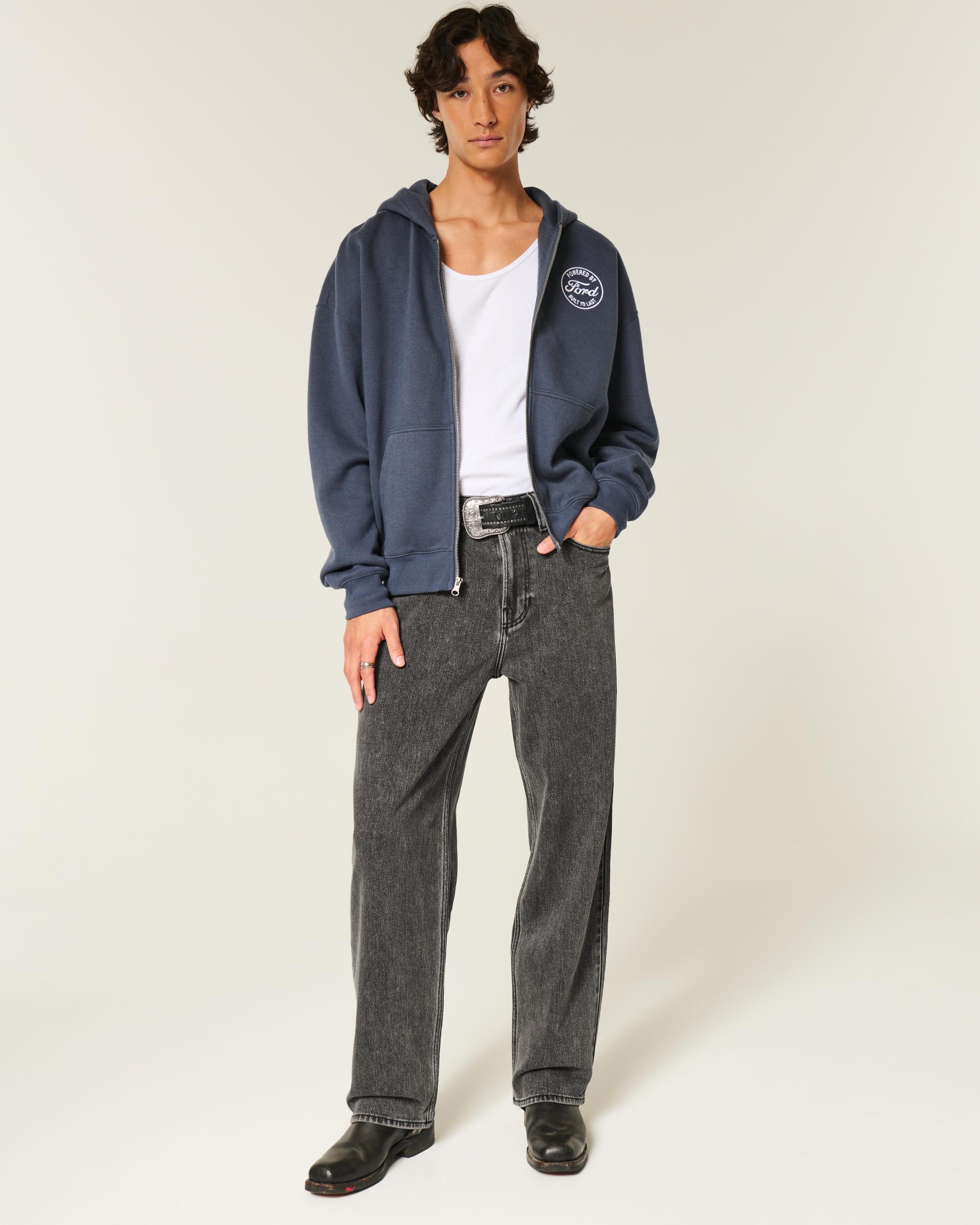 Washed Black Logo Graphic Baggy Jeans Product Image