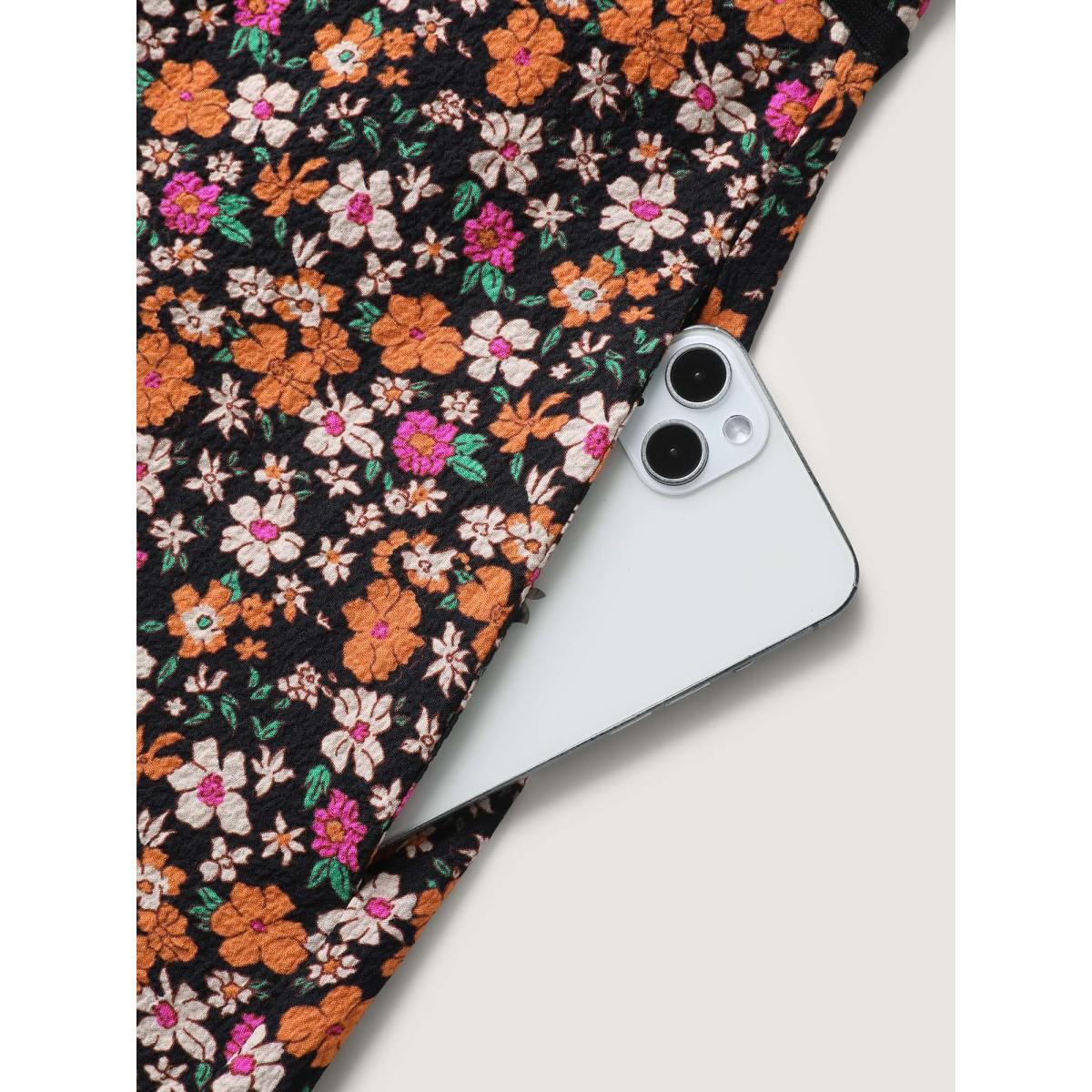 Plus Size Floral Waist Tie Side Pockets Midi Dress Black Women V-neck Sleeveless Curvy BloomChic 10/M Product Image