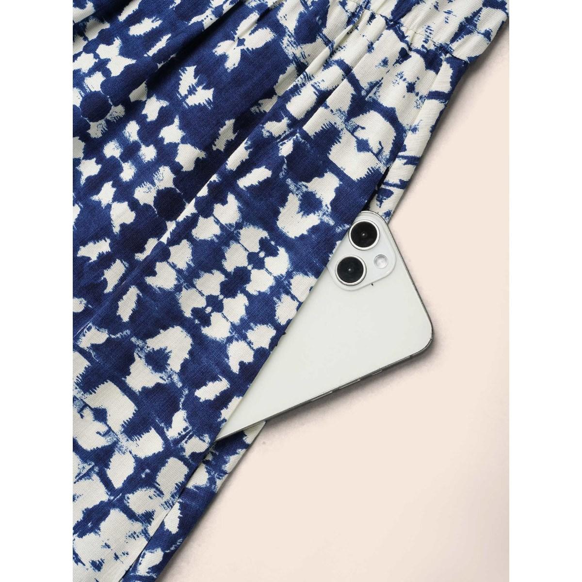 Plus Size Tie-Dye Notched Collar Ruffle Tiered Midi Dress Indigo Women Resort Ruffles Notched collar Elbow-length sleeve Curvy BloomChic 22-24/3X Product Image