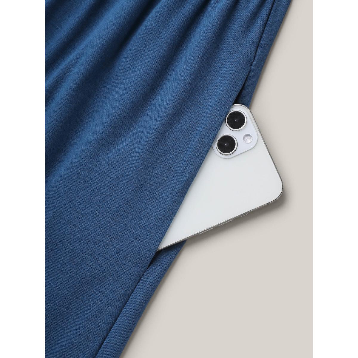 Plus Size Button Detail Pleated Pockets Midi Dress Mediumblue Women Casual Gathered V-neck Short sleeve Curvy BloomChic 18-20/2X Product Image