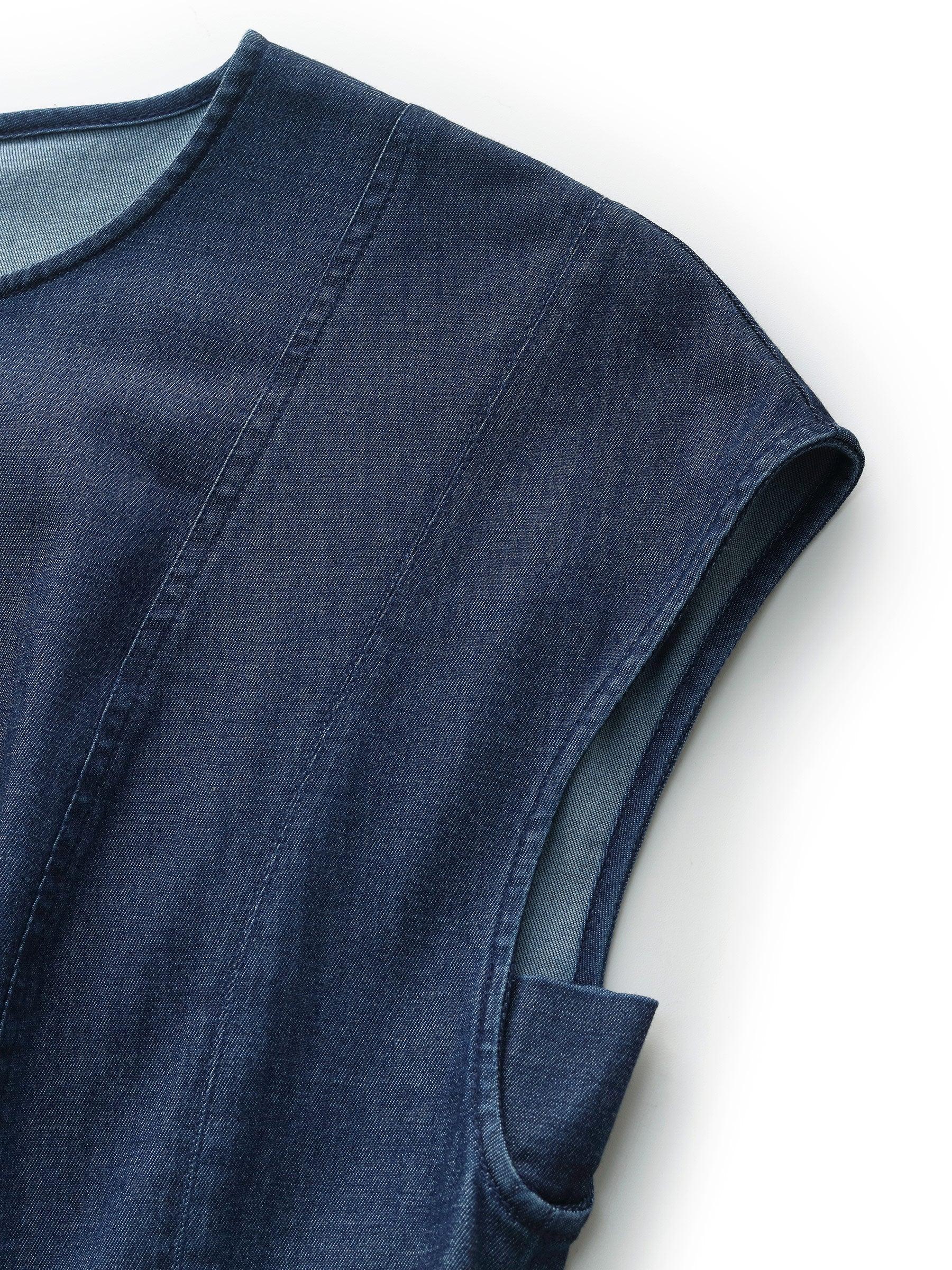 Denim Cap Sleeve Women Midi Dress Product Image