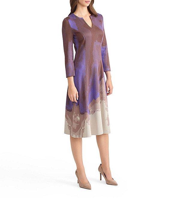 MISOOK Jacquard Split V-Neck Bracelet Sleeve A-Line Dress Product Image