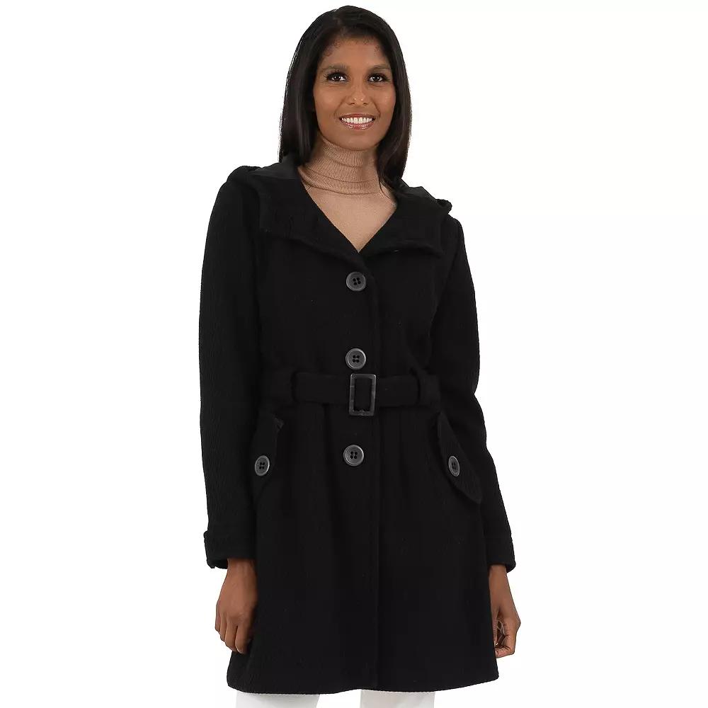 Women's Fleet Street Hooded Textured Wool-Blend Coat,  Product Image