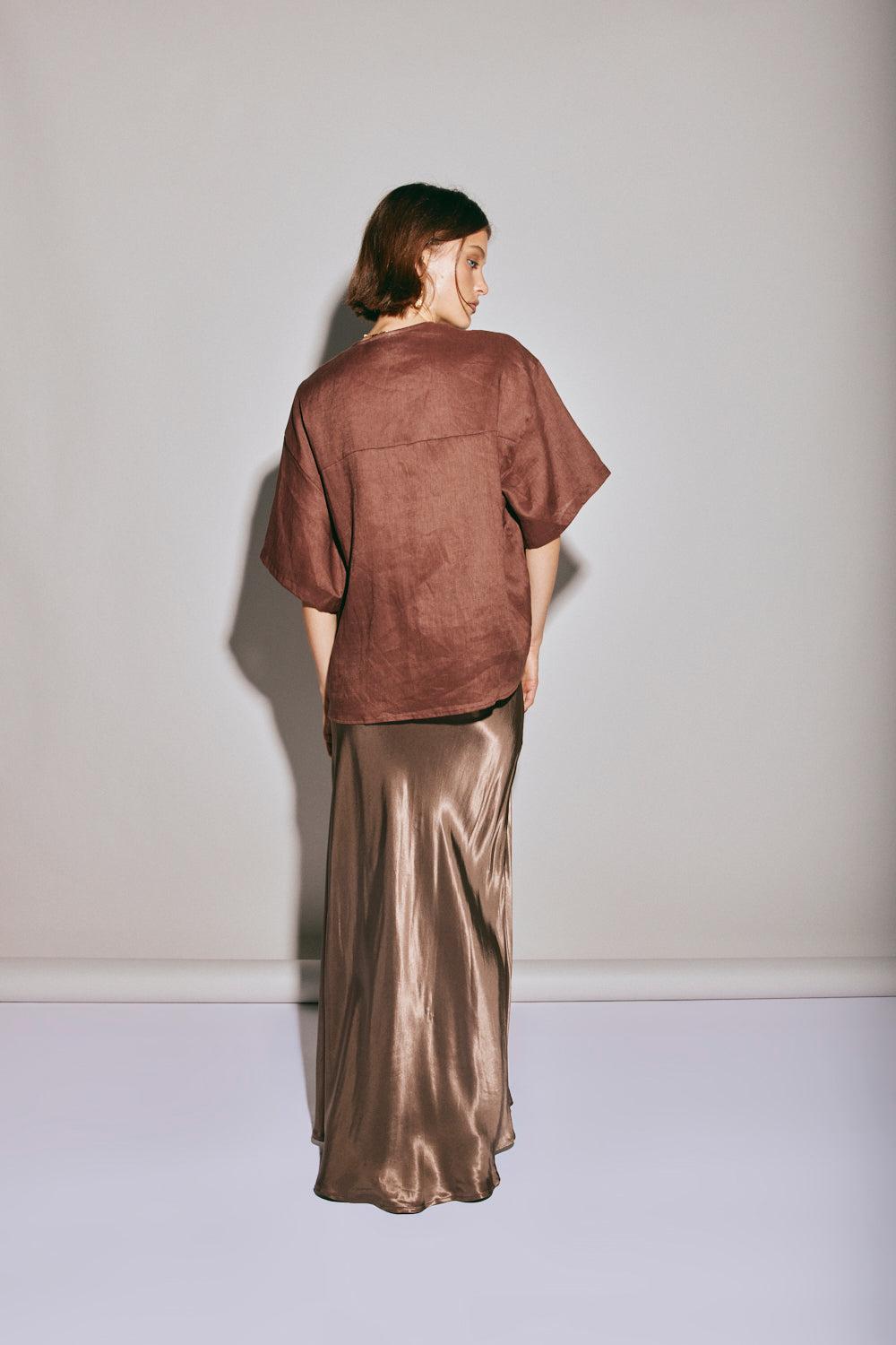 Naomi Linen Smock Top Umber Product Image