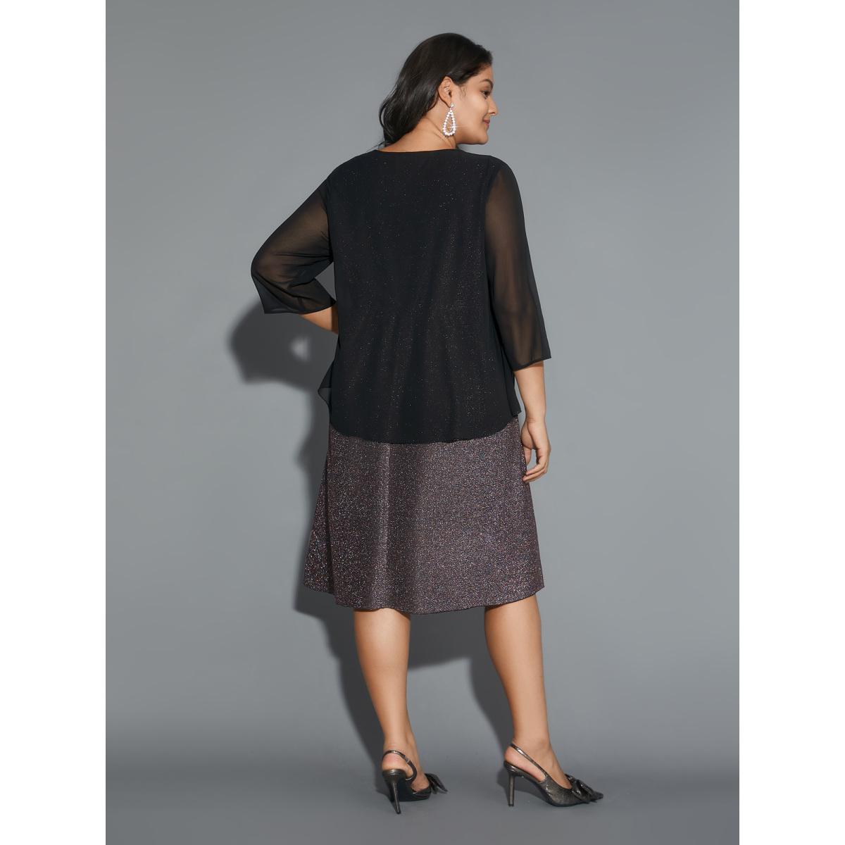 Plus Size 2-In-1 Sequin Patchwork Mesh Dress Black Women Cocktail Texture Party Curvy Bloomchic 14-16/1X Product Image