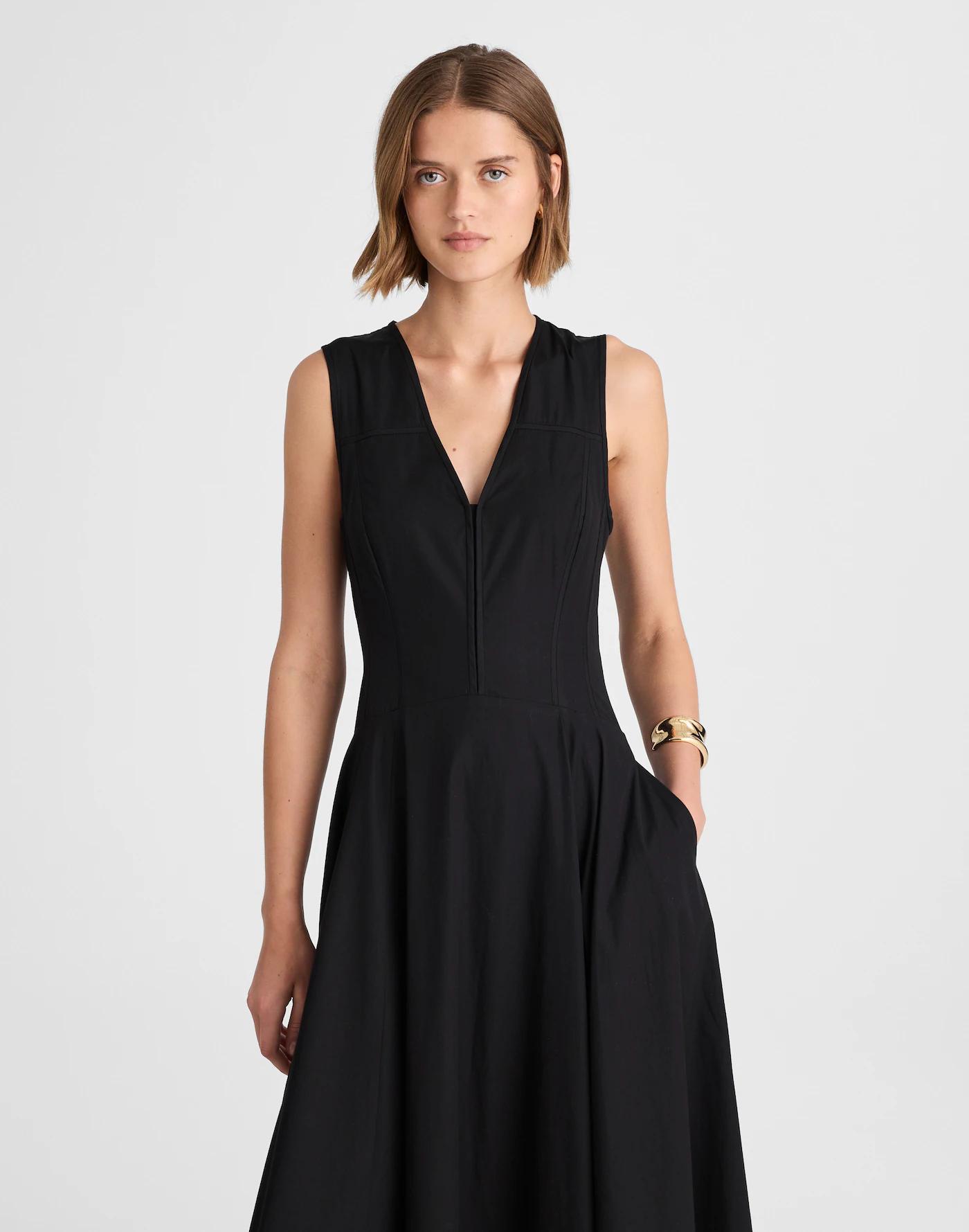 Poplin V-Neck Circle Midi Dress Product Image