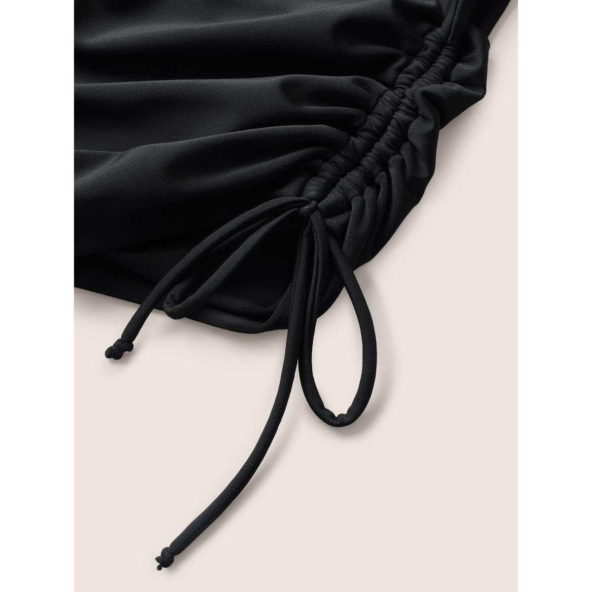 Plus Size Solid High Rise Drawstring Side Swim Bottom Women's Swimwear Black Beach Drawstring High stretch Skinny High Rise Curve Swim Bottoms BloomChic 12/L Product Image