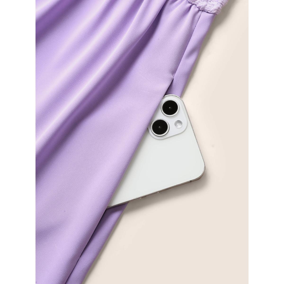 Plus Size V Neck Solid Textured Patchwork Midi Dress Lilac Women Casual Texture V-neck Short sleeve Curvy BloomChic 22-24/3X Product Image