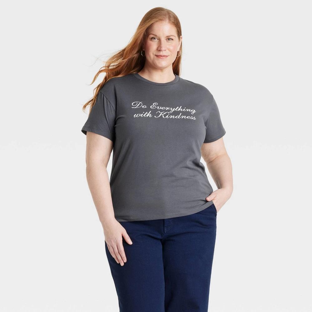 Women's Do Everything with Kindness Short Sleeve Graphic T-Shirt - Gray 2X: Grayson Threads, Cotton Blend, Crew Neck, Typography Design Product Image