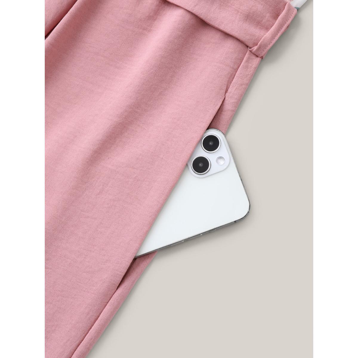 Plus Size Beanpastepowder Floral Print Belted Pockets Spliced Jumpsuit Women Elegant Short sleeve V-neck Everyday-Elegant Loose Jumpsuits BloomChic 22-24/3X Product Image