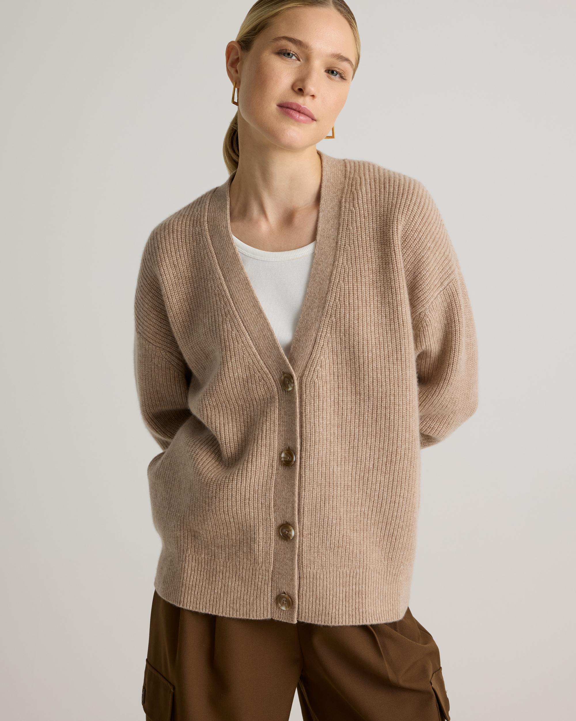 Quince | Women's Mongolian Cashmere Fisherman Boxy Cropped Cardigan Sweater Size XS Product Image