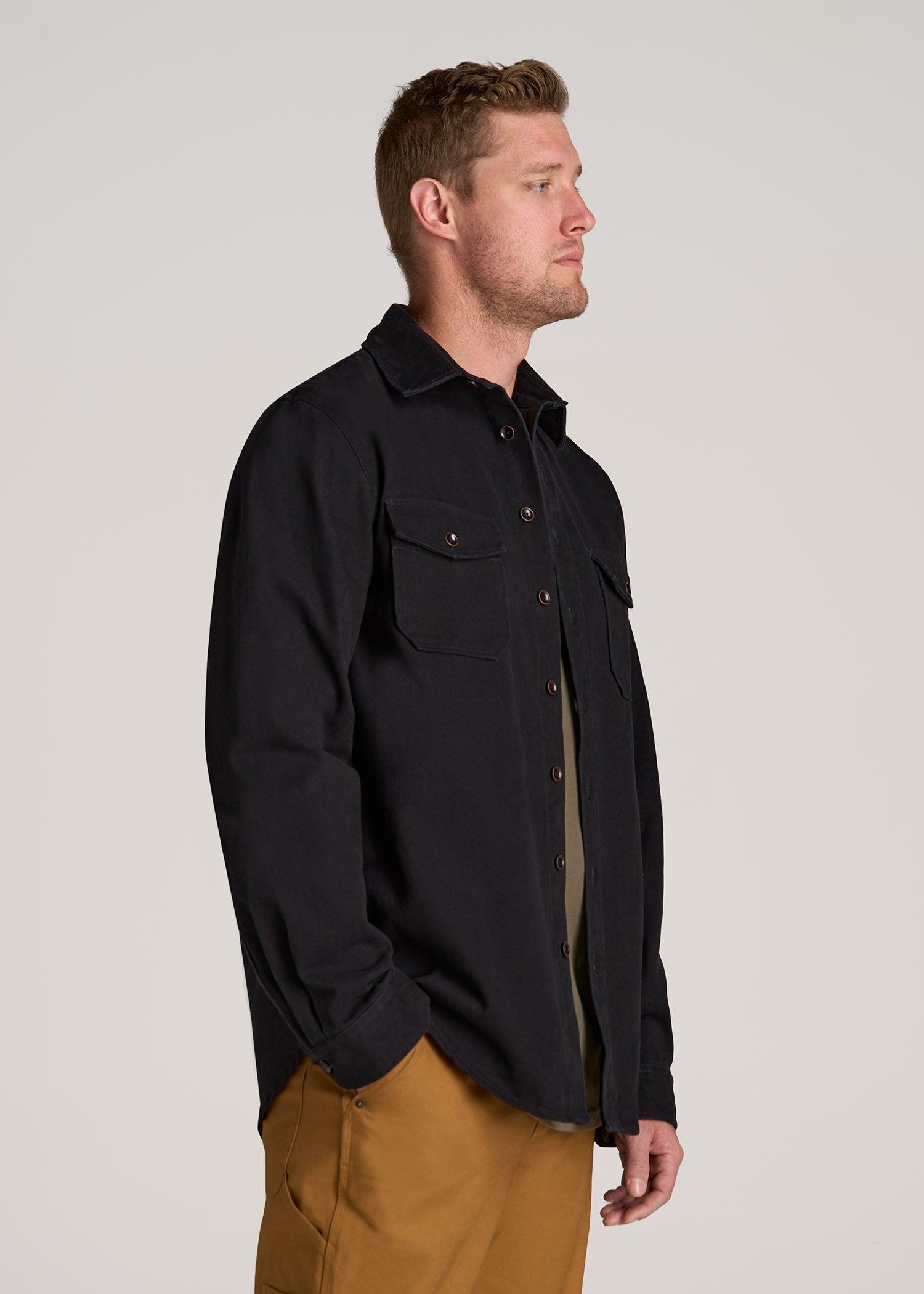 LJ&S Heavyweight Cotton Twill Overshirt for Tall Men in Vintage Black Male Product Image