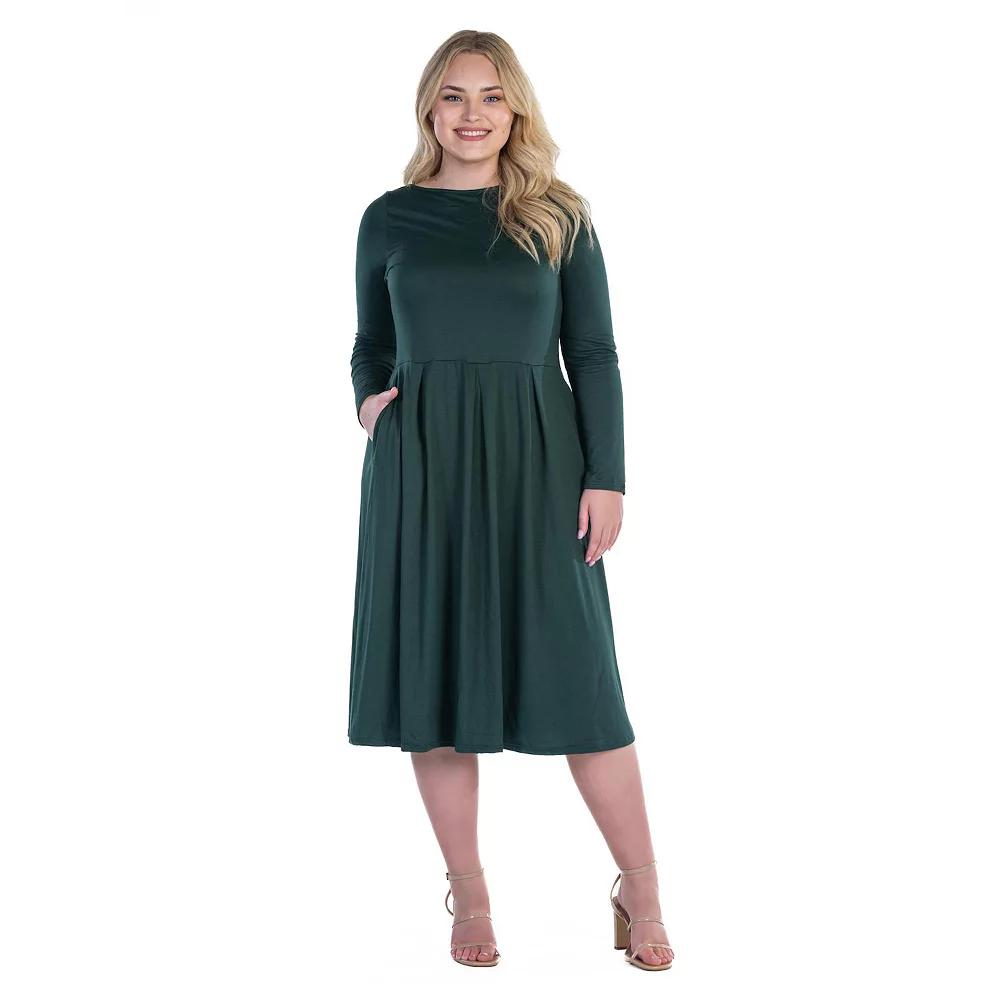 Plus Size 24seven Comfort Apparel Long Sleeve Fit & Flare Midi Dress, Women's, Size: 2XL, Hunter Product Image