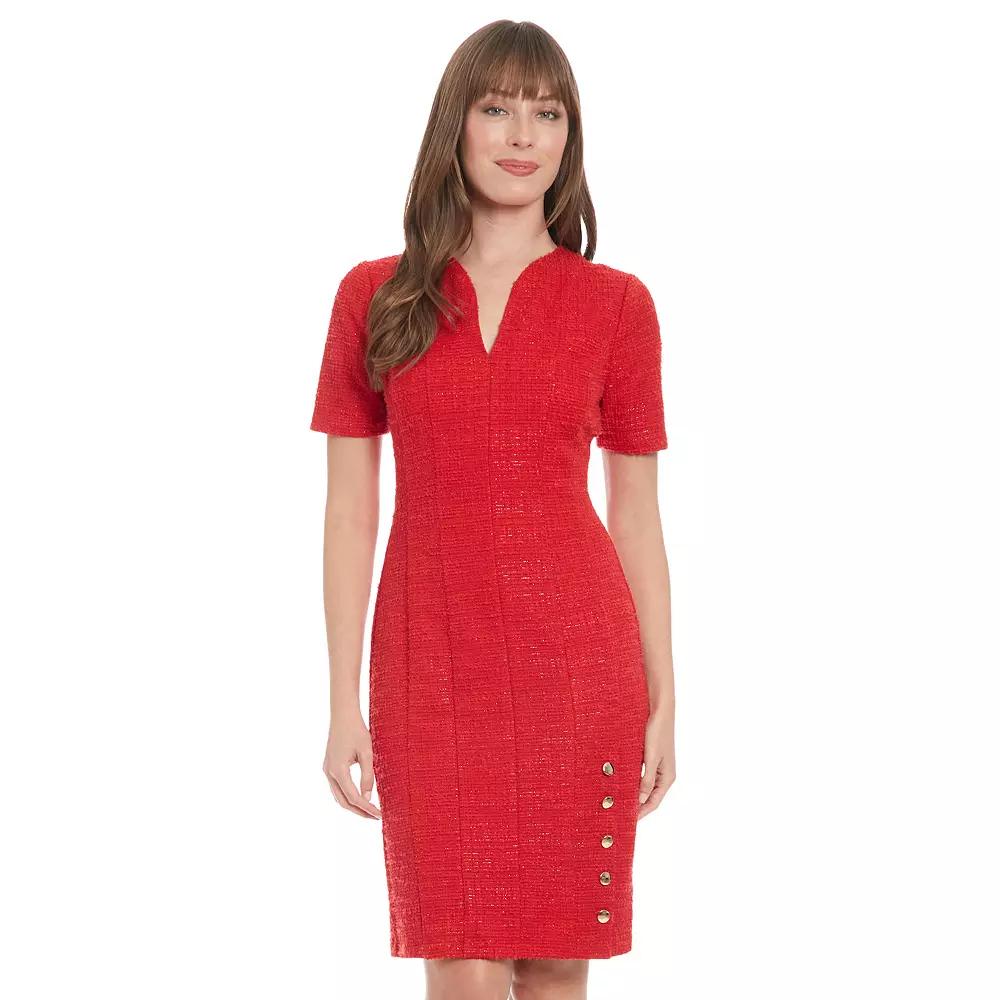 Women's London Times V-Neck Short Sleeve Sheath Dress,  Product Image
