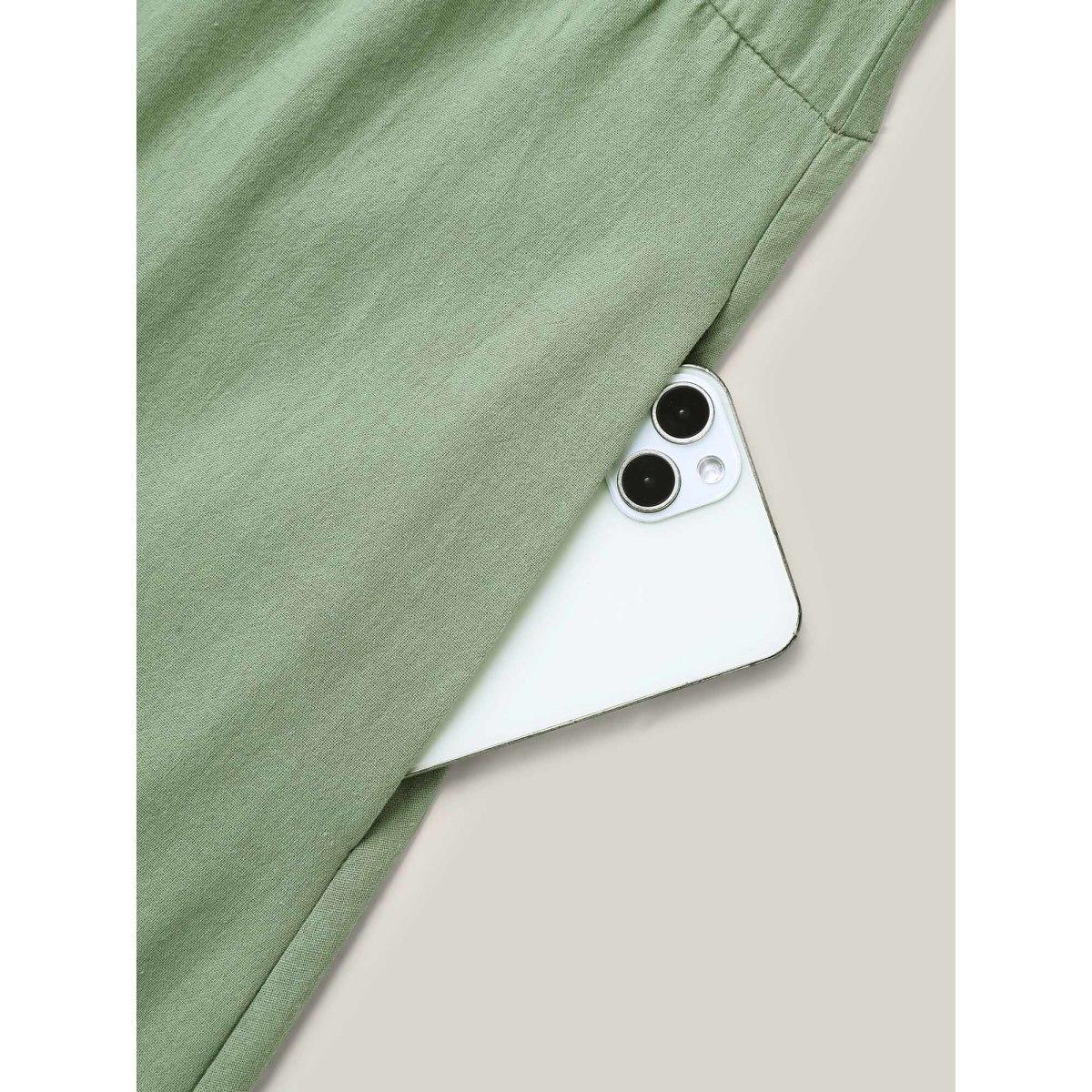 Plus Size Pure Cotton Lace Trim Sleeve Midi Dress Sage Women V-neck Short sleeve Curvy BloomChic 14-16/1X Product Image