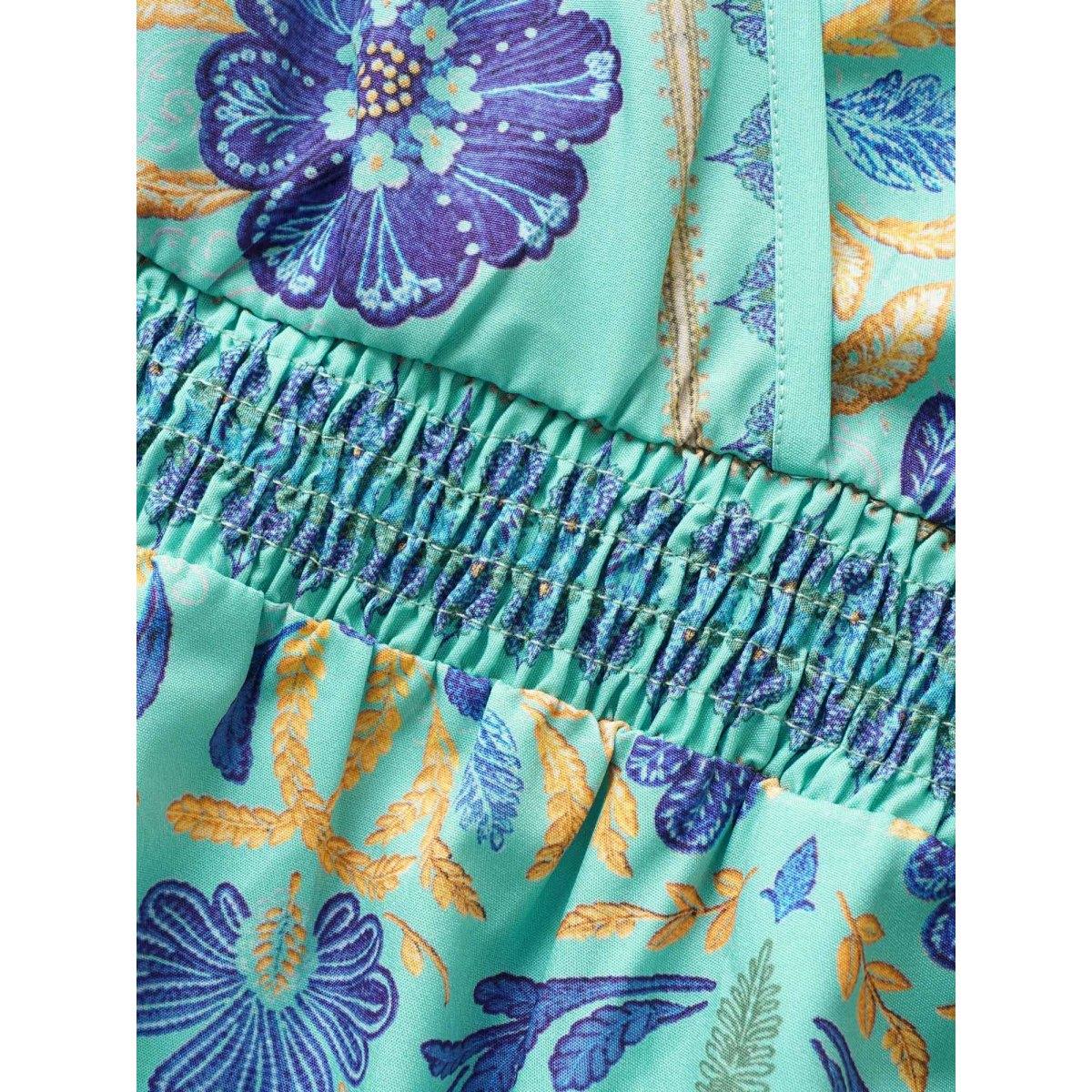 Plus Size Surplice Neck Boho Print Ruffles Shirred Dress Mint Women Resort Overlapping Overlap Collar Cap Sleeve Curvy BloomChic 22-24/3X Product Image