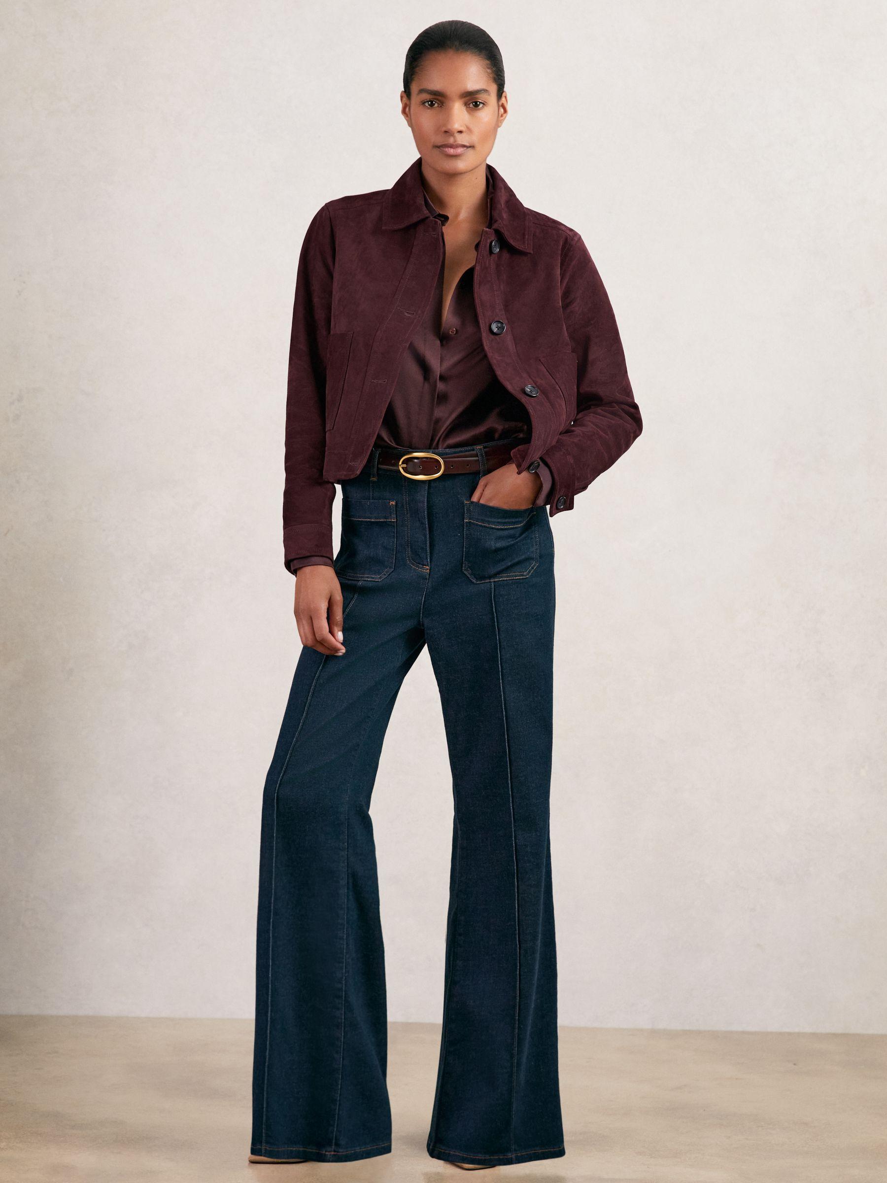 Suede Button-Through Jacket in Burgundy Product Image