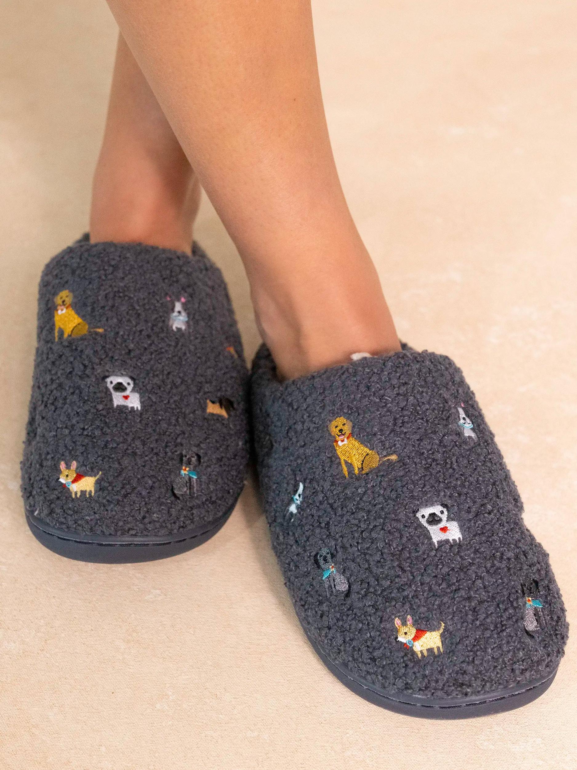 Embroidered Sherpa Slippers - Dogs Product Image