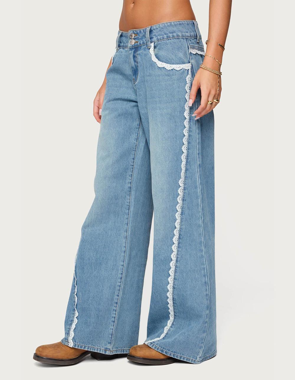 EDIKTED Alisha Lacey Low Rise Jeans - LIGHT BLUE Product Image