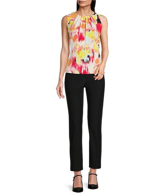 DKNY By Donna Karan Printed Jersey Ruched Crew Neck Sleeveless Top Product Image