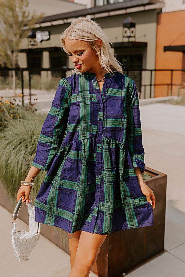 Chic Harvest Plaid Mini Dress in Green Product Image