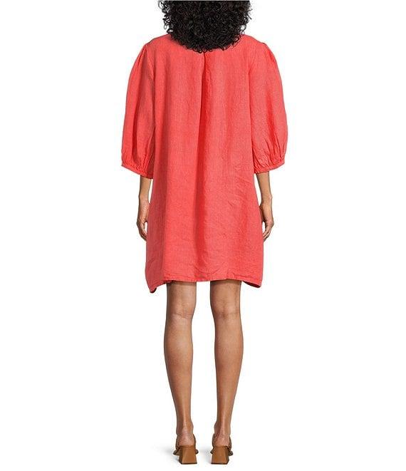Bryn Walker Lucien Light Linen Round Neck 3/4 Balloon Sleeve Dress Product Image