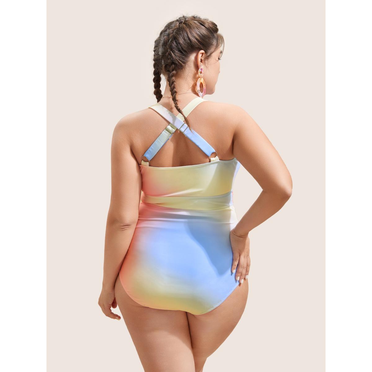 Plus Size Ombre Buckle Detail One Piece Swimsuit Women's Swimwear Multicolor Beach Non Curve Bathing Suits High stretch One Pieces BloomChic 12/L Product Image