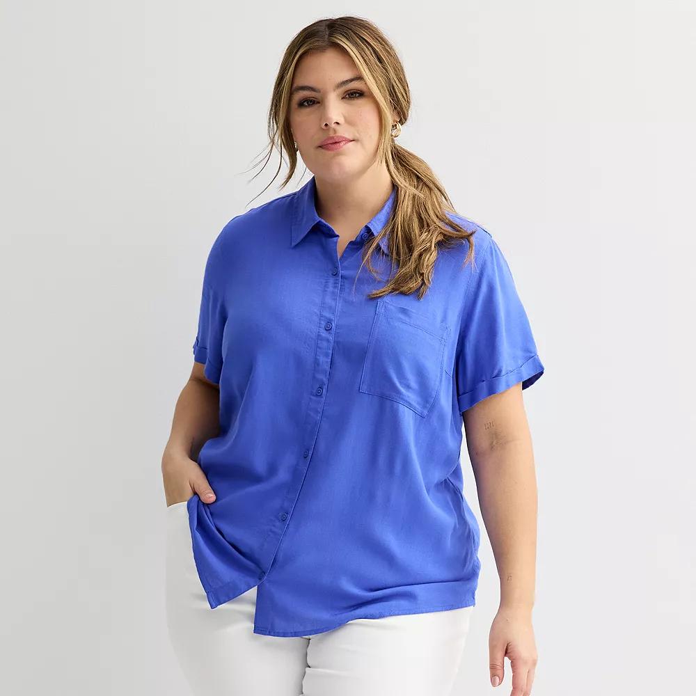 Plus Size Croft & Barrow® Camp Shirt, Women's, Size: 3XL, Xander Purple Product Image