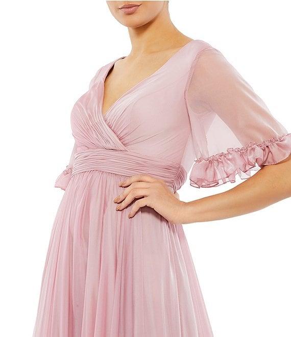 Mac Duggal Surplice V-Neck Short Sleeve Butterfly Ruffle Trim Gown Product Image