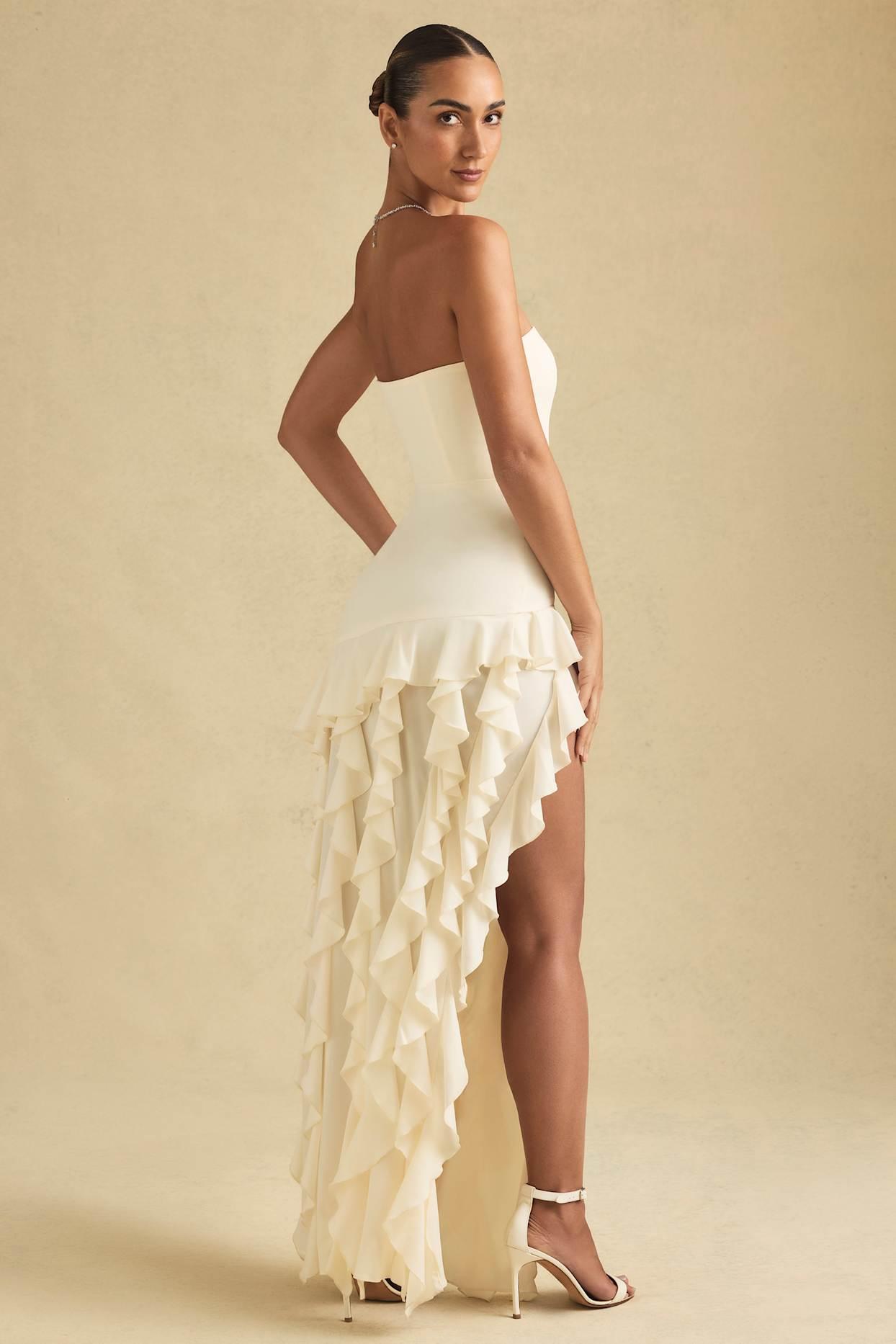 Ruffle-Trim Strapless Gown in Ivory Product Image