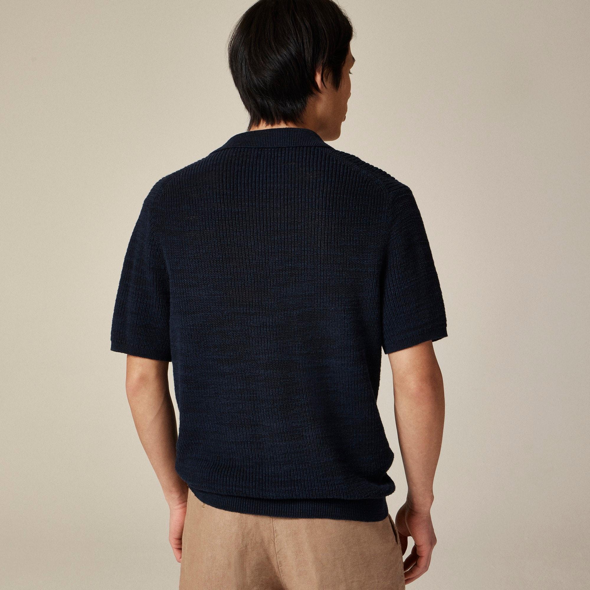Short-sleeve linen-cotton blend johnny-collar sweater-polo Product Image
