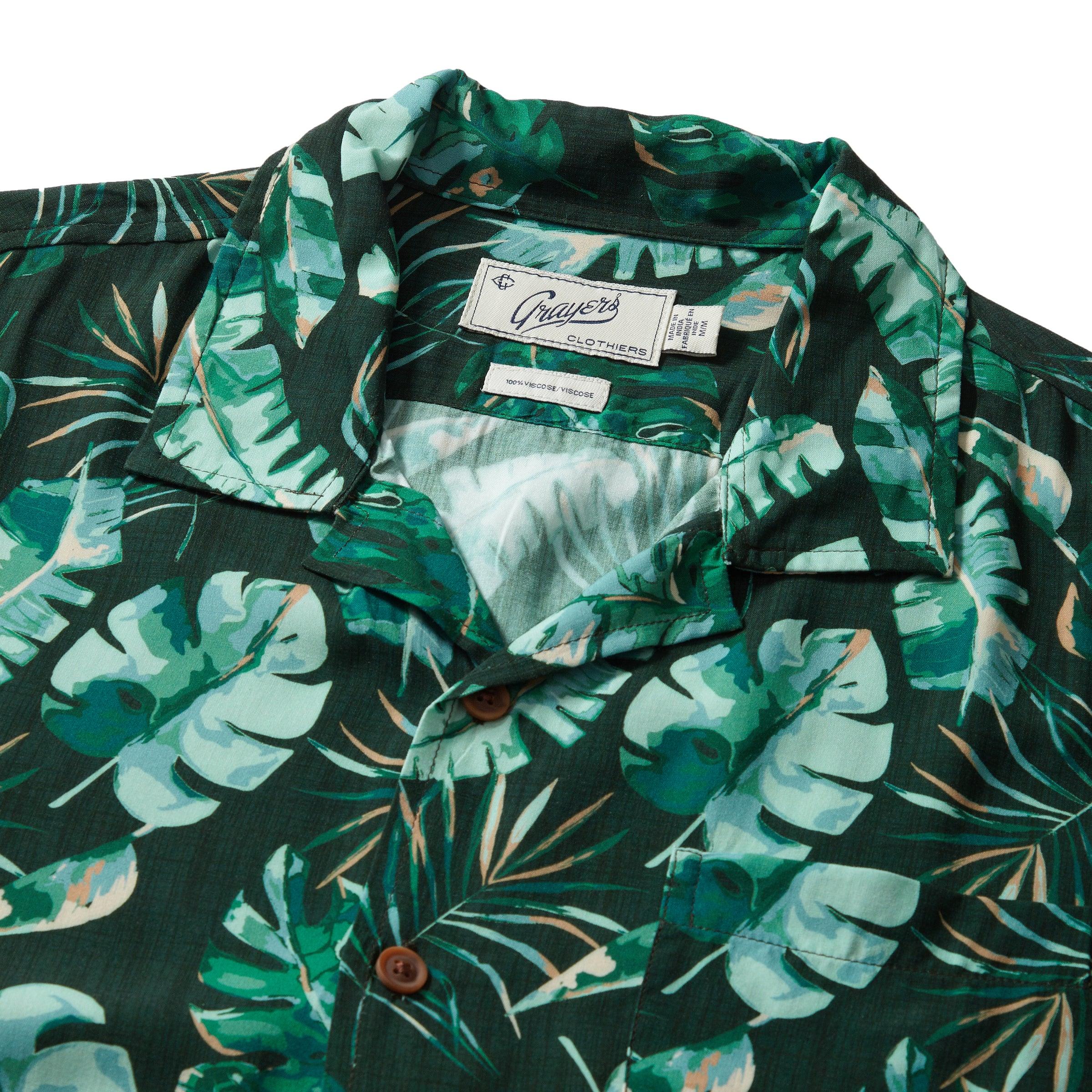 Vintage Hawaiian Camp Collar Shirt - Green Leaf Product Image