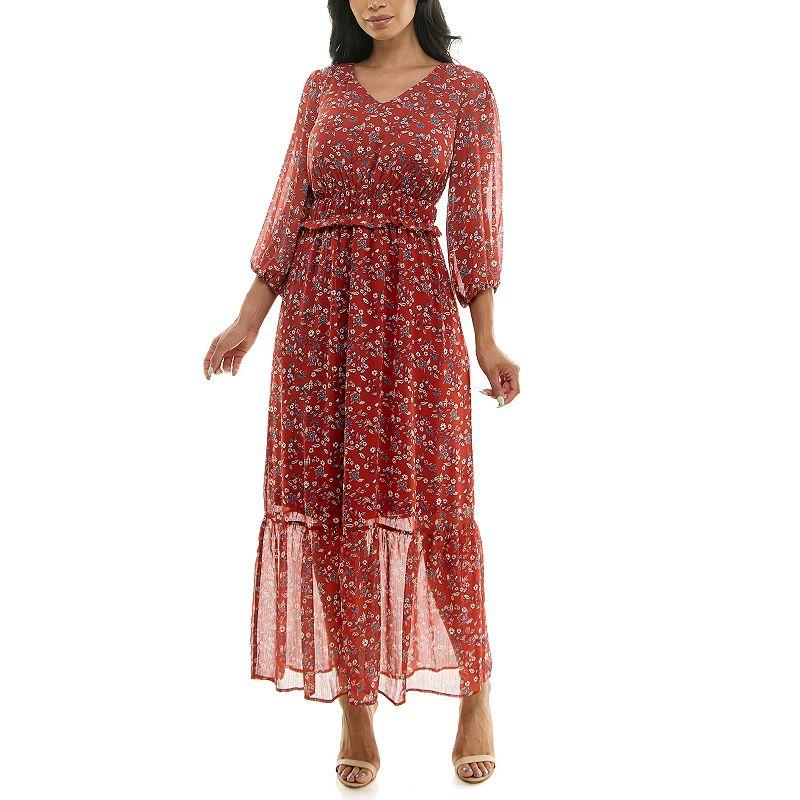 Women's Nina Leonard Chiffon Printed Maxi Dress,  Product Image