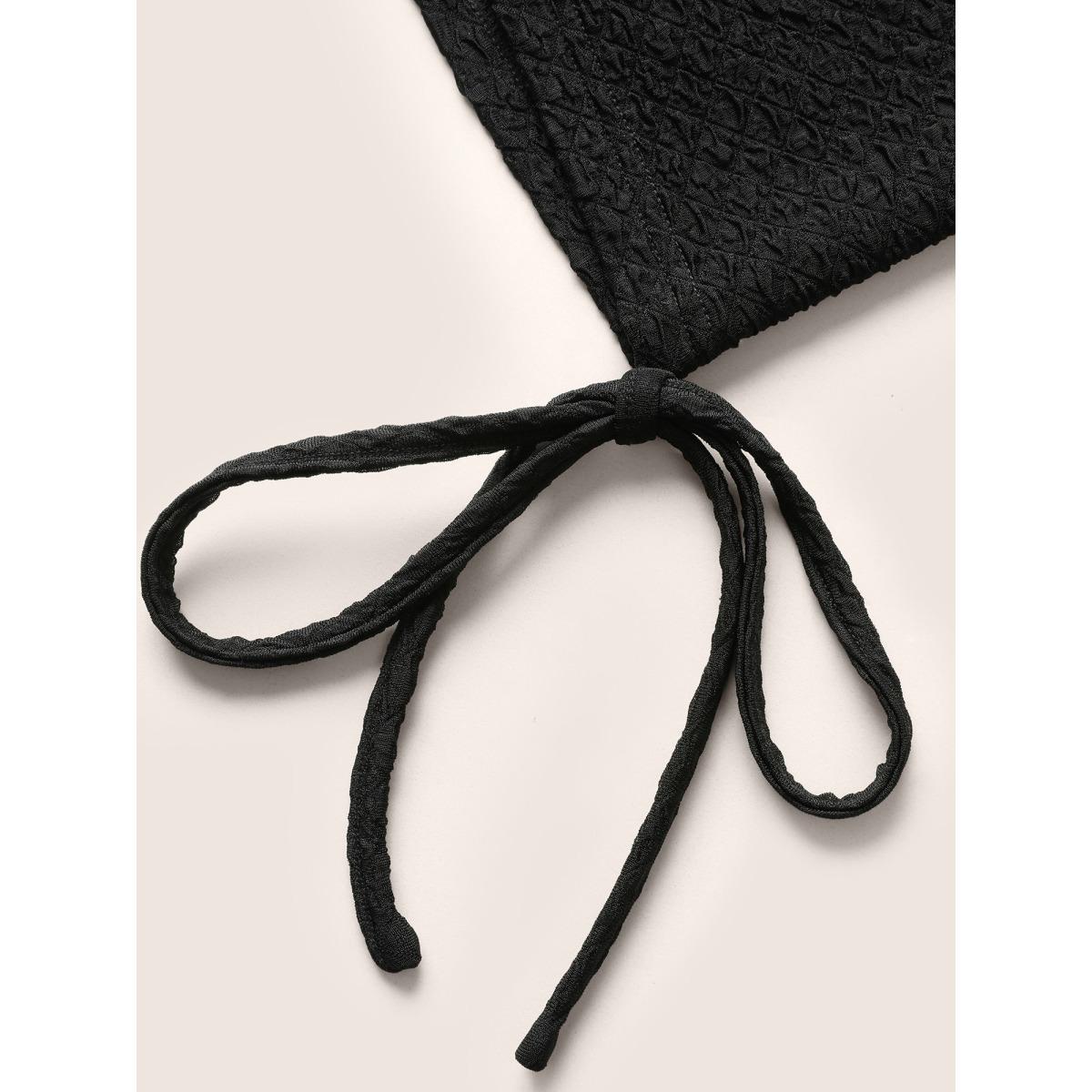 Plus Size Plisse Tie Knot Elastic Waist High Rise Leggings Women Black Casual High stretch Skinny High Rise Everyday Leggings BloomChic 10/M Product Image