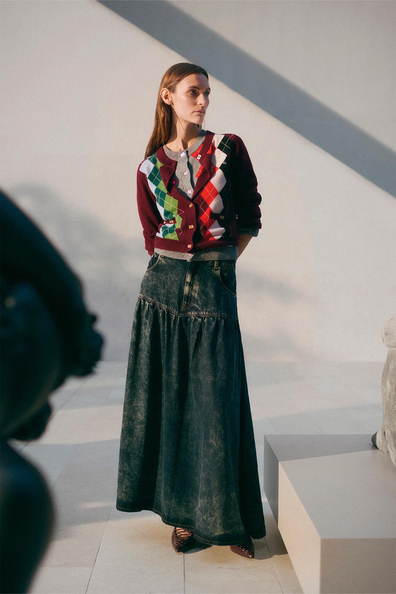 Black Washed Denim Skirt Product Image