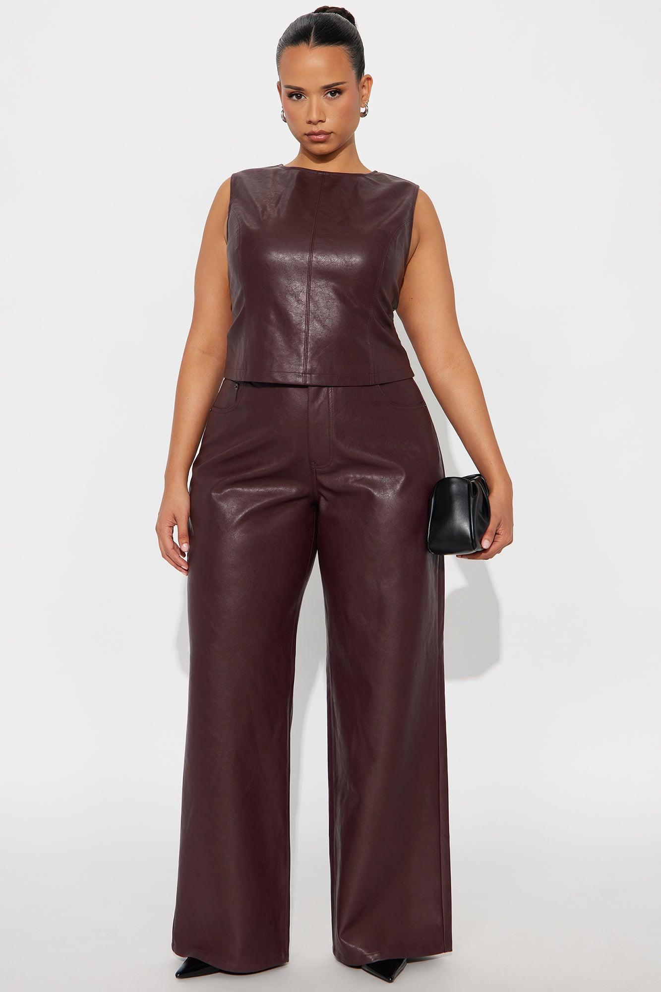 Gianna Faux Leather Pant Set - Plum Female Product Image