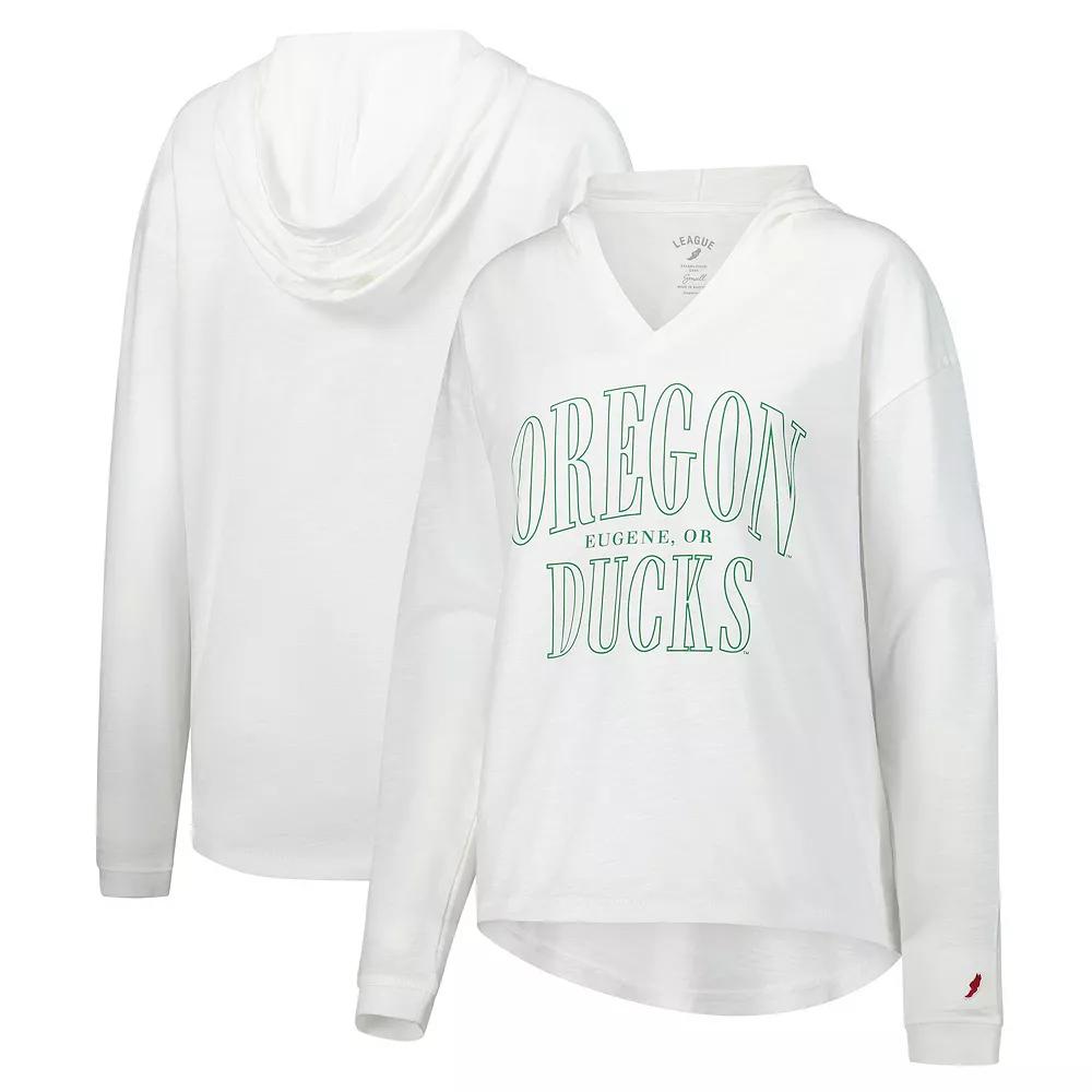 Women's League Collegiate Wear Green Oregon Ducks Slub Long Sleeve V-Neck Hoodie T-Shirt, Size: Large Product Image