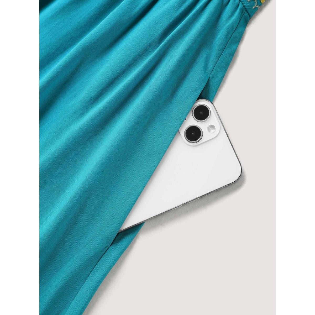 Plus Size Rayon Floral Embroidered Pockets Midi Dress Arctic Women Boho V-neck Sleeveless Curvy BloomChic 12/L Product Image