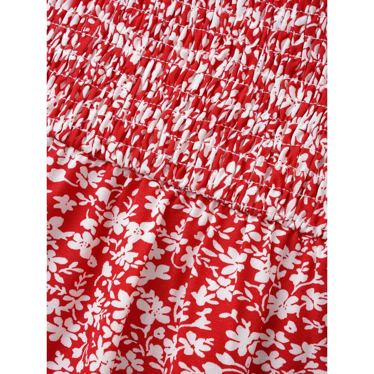 Plus Size Crimson Square Neck Ditsy Floral Shirred Blouse Women Elegant Elbow-length sleeve Square Neck Everyday Blouses BloomChic 22-24/3X Product Image