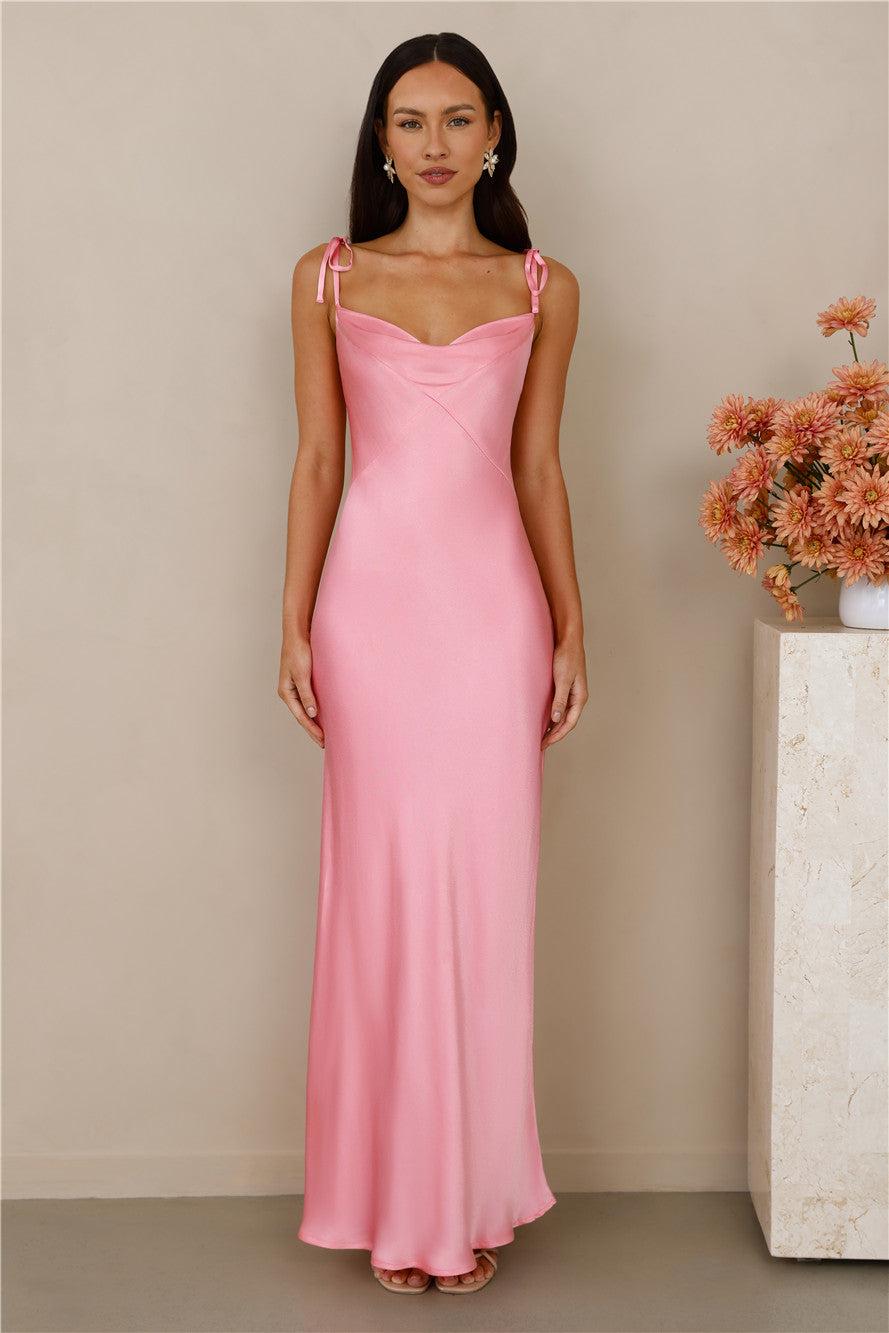 The Penelope Cowl Satin Maxi Dress Candy Product Image
