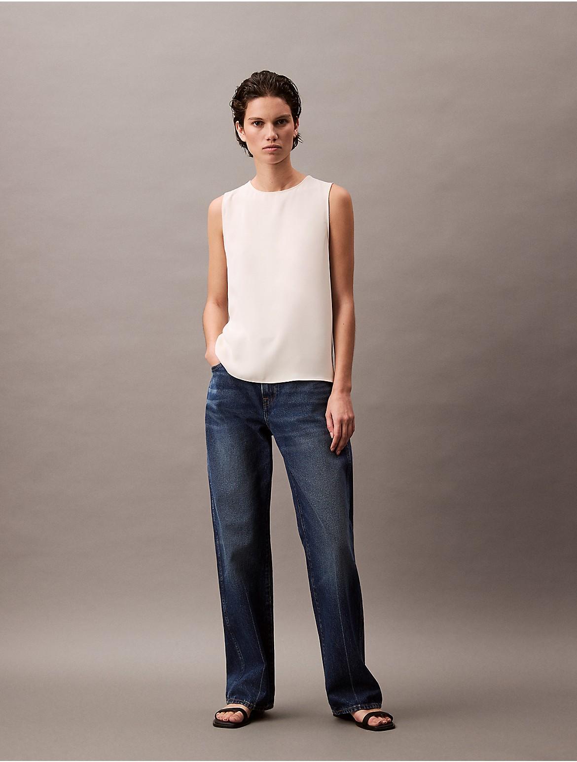 Calvin Klein Womens Solid Crewneck Shell Tank - White Product Image