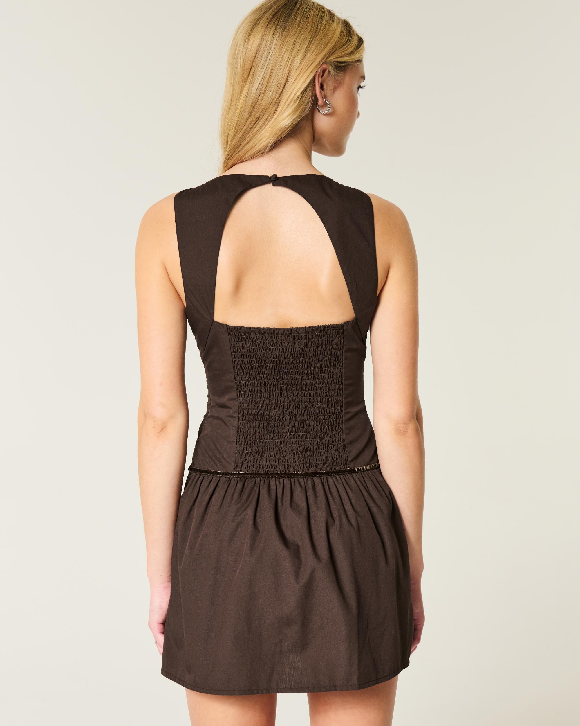 High-Neck Drop-Waist Bow Mini Skort Dress Product Image