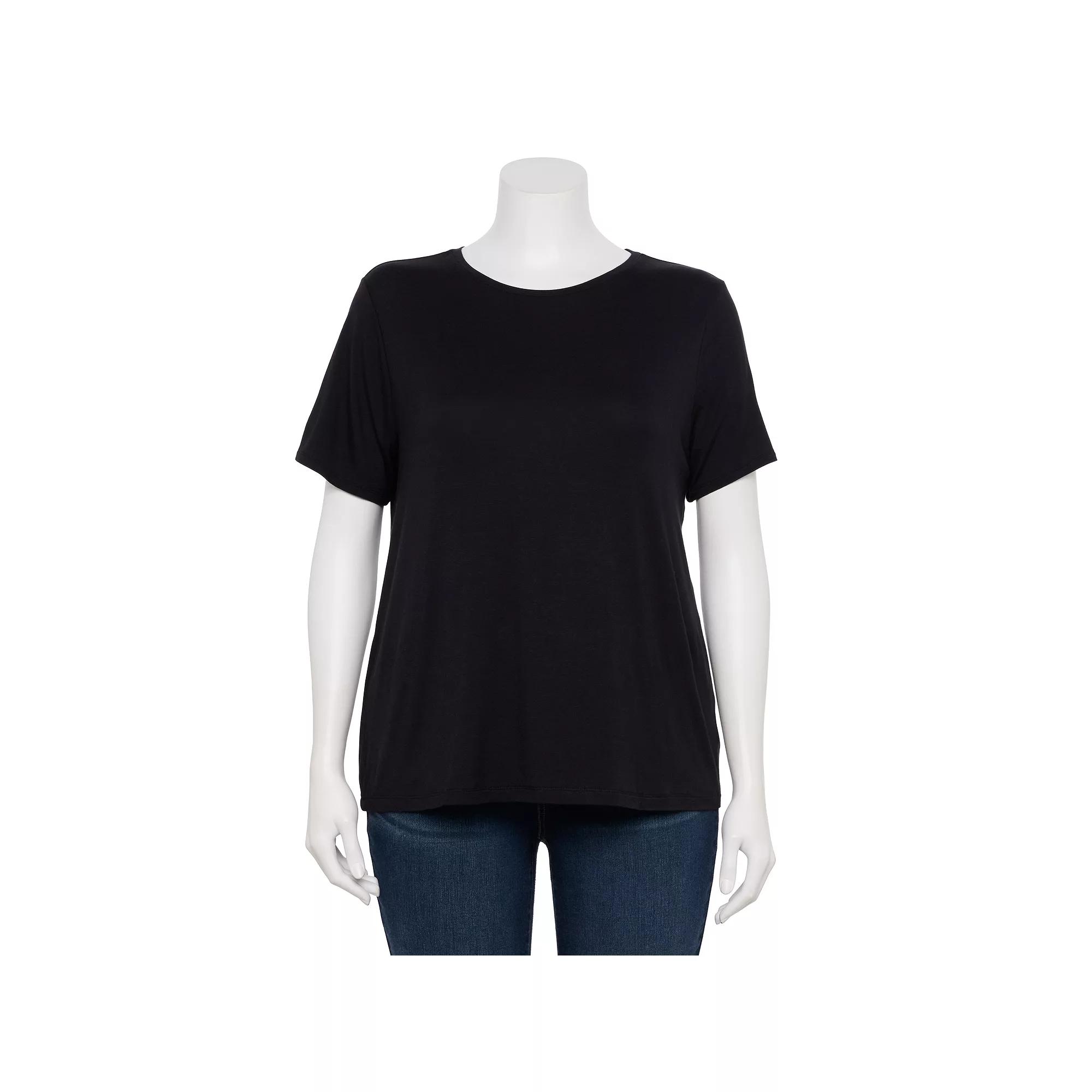 Plus Size Nine West Essential Crewneck Tee, Women's, Size: 0X, Mineral Black Product Image