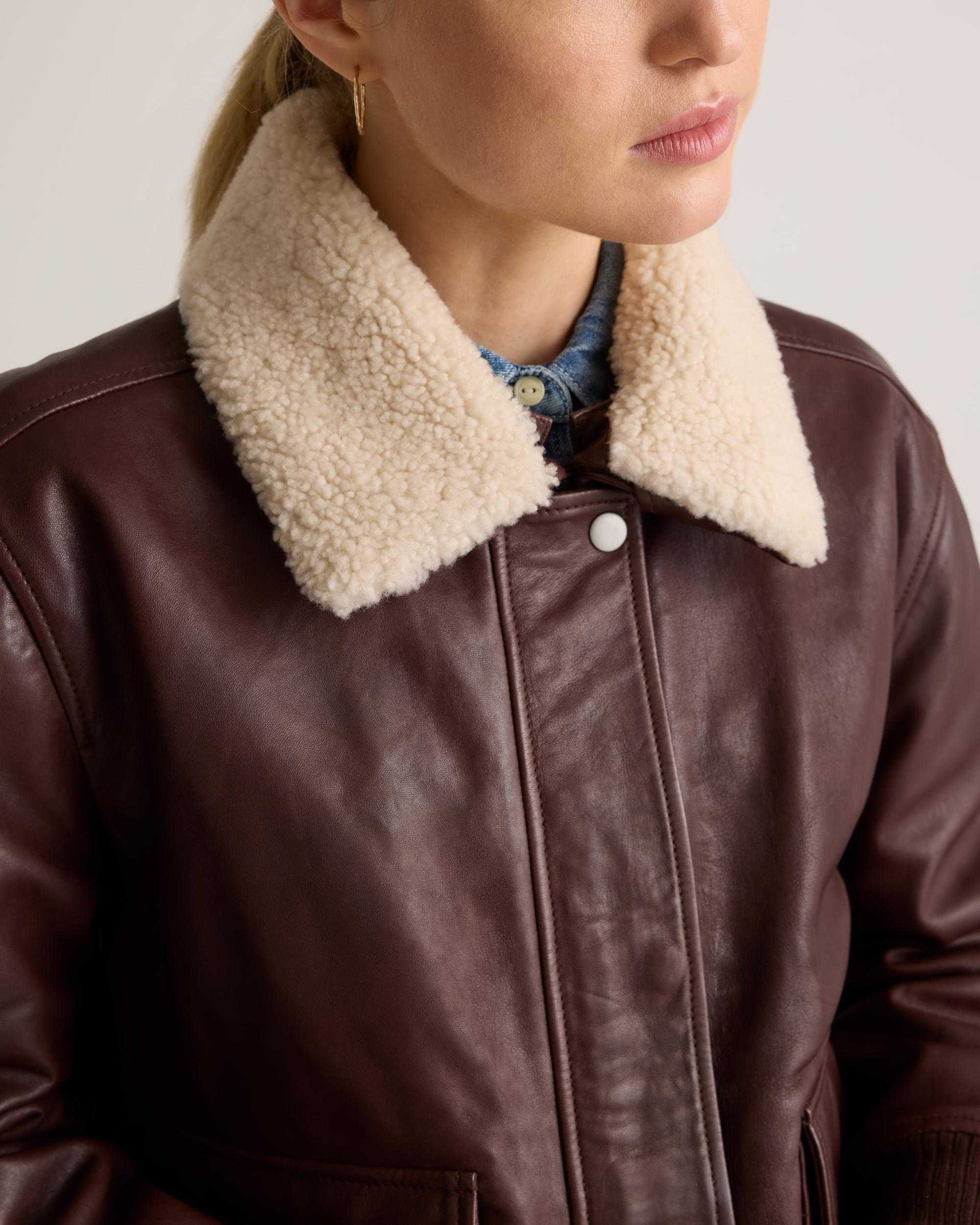 Quince | Women's Shearling Trim Aviator Jacket Leather Product Image