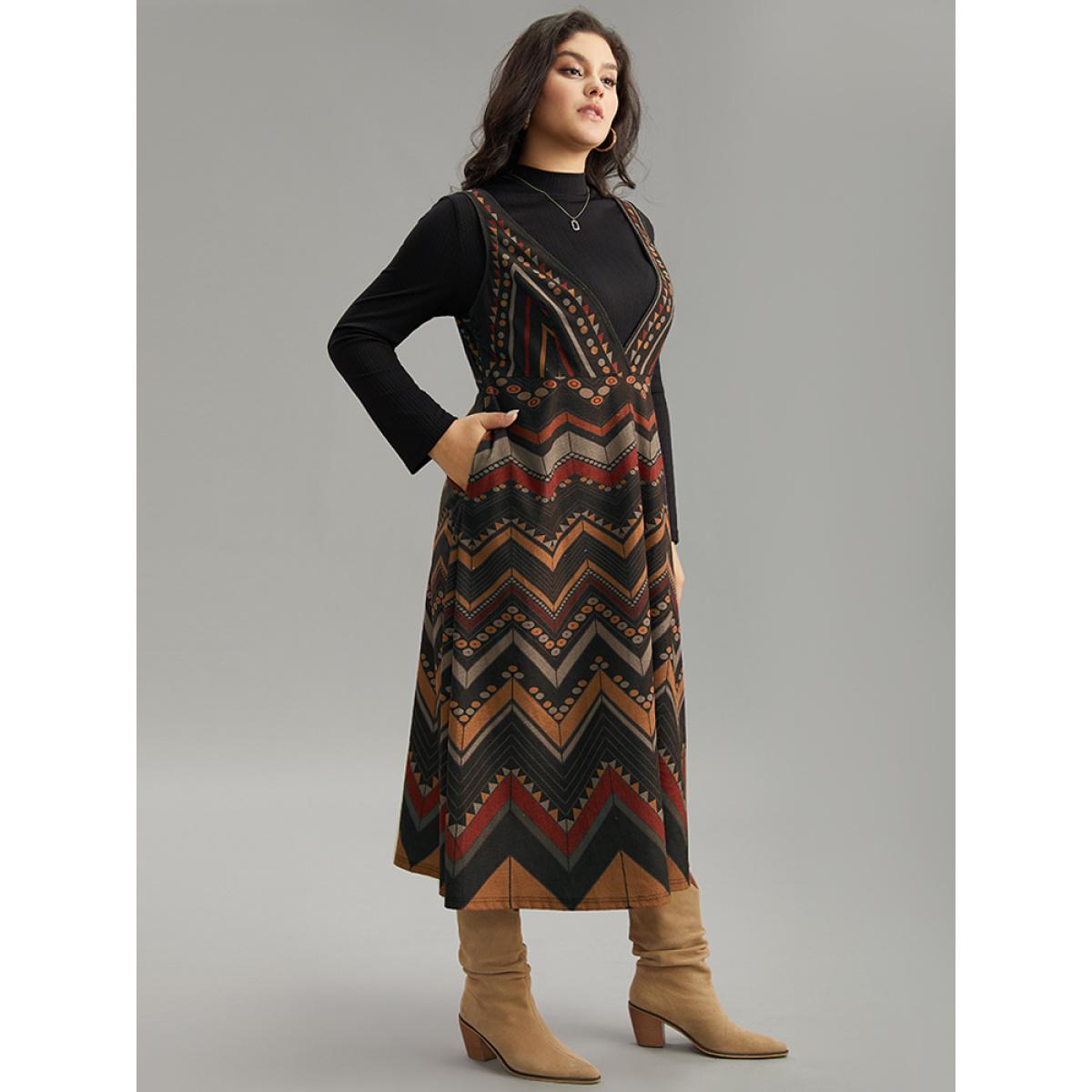 Plus Size Bandana Print Pocket Sleeveless Dress Multicolor Women Vacation Printed V-neck Sleeveless Curvy Midi Dress BloomChic 12/L Product Image