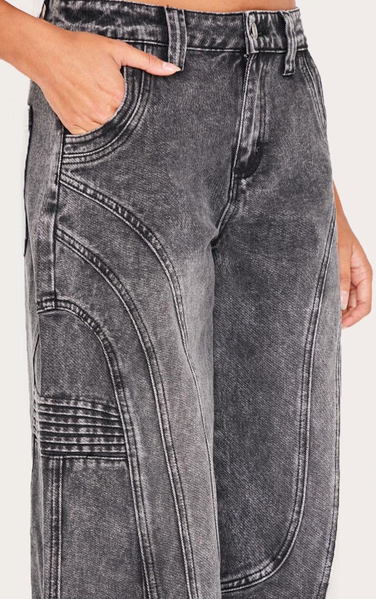 Grey Panel Seam Detail Wide Leg Jeans Product Image