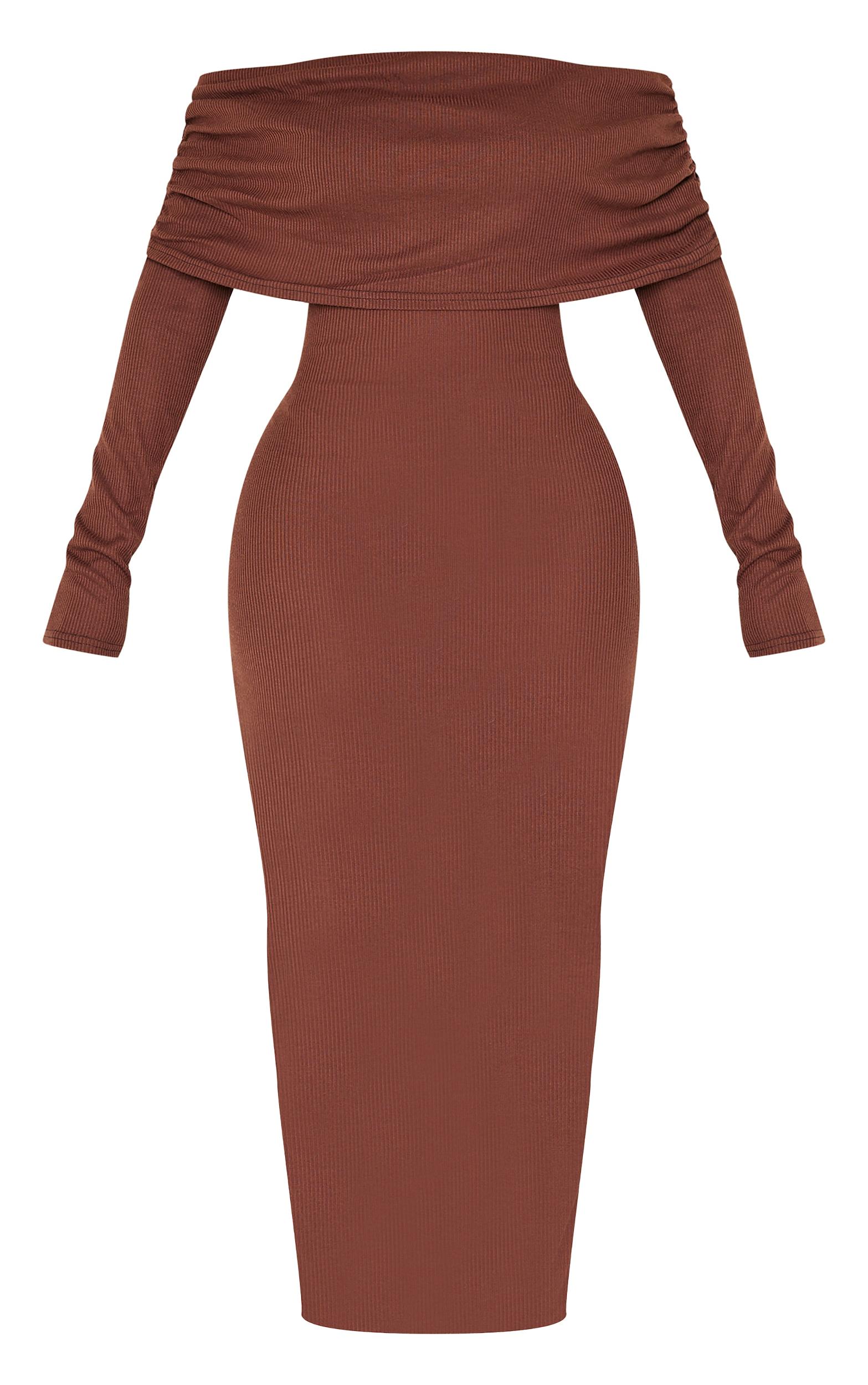 Shape Chocolate Rib Bardot Long Sleeve Maxi Dress Product Image