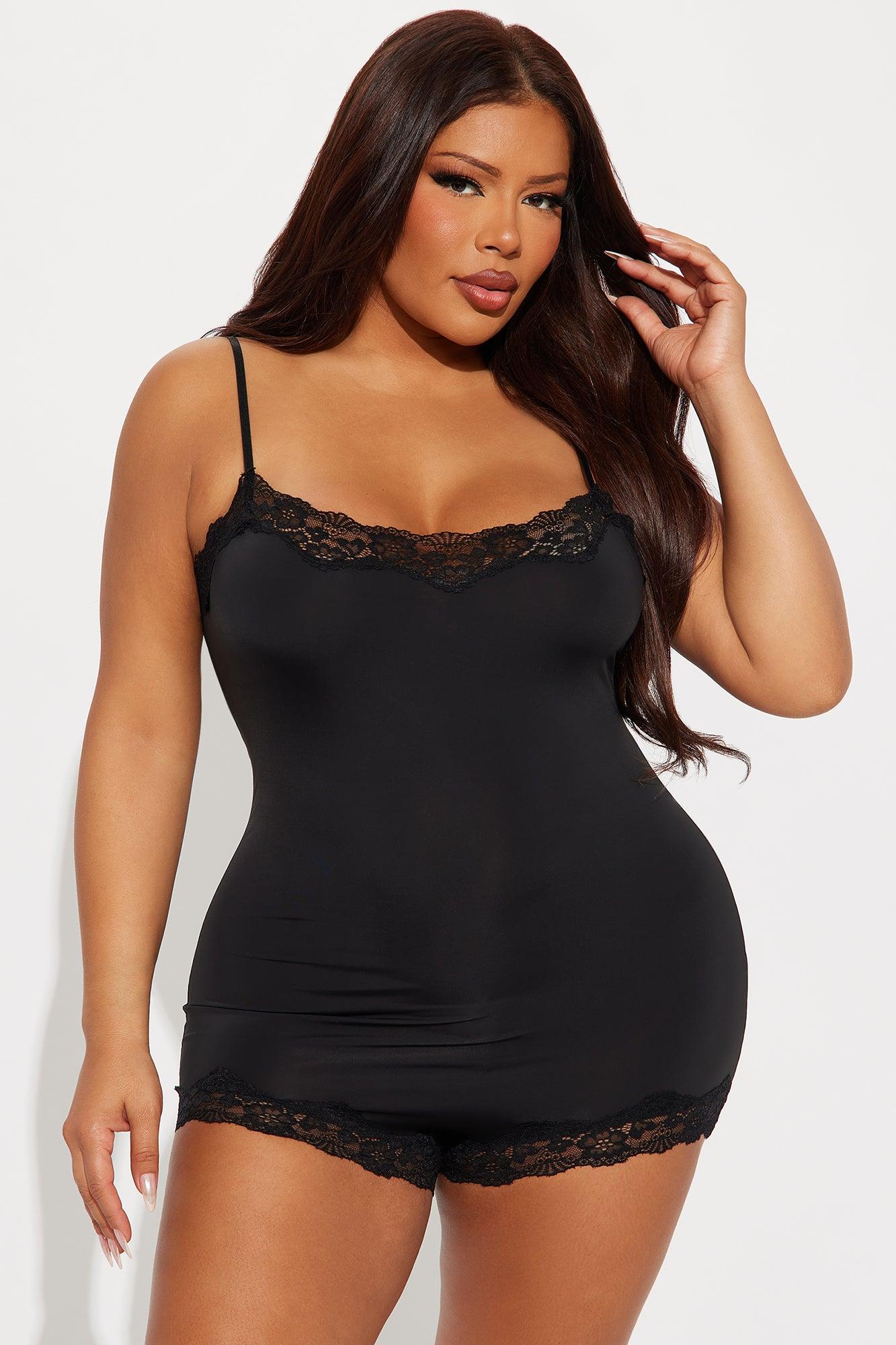 Sweet and Sultry Stretch Lace Trim Romper - Black Product Image