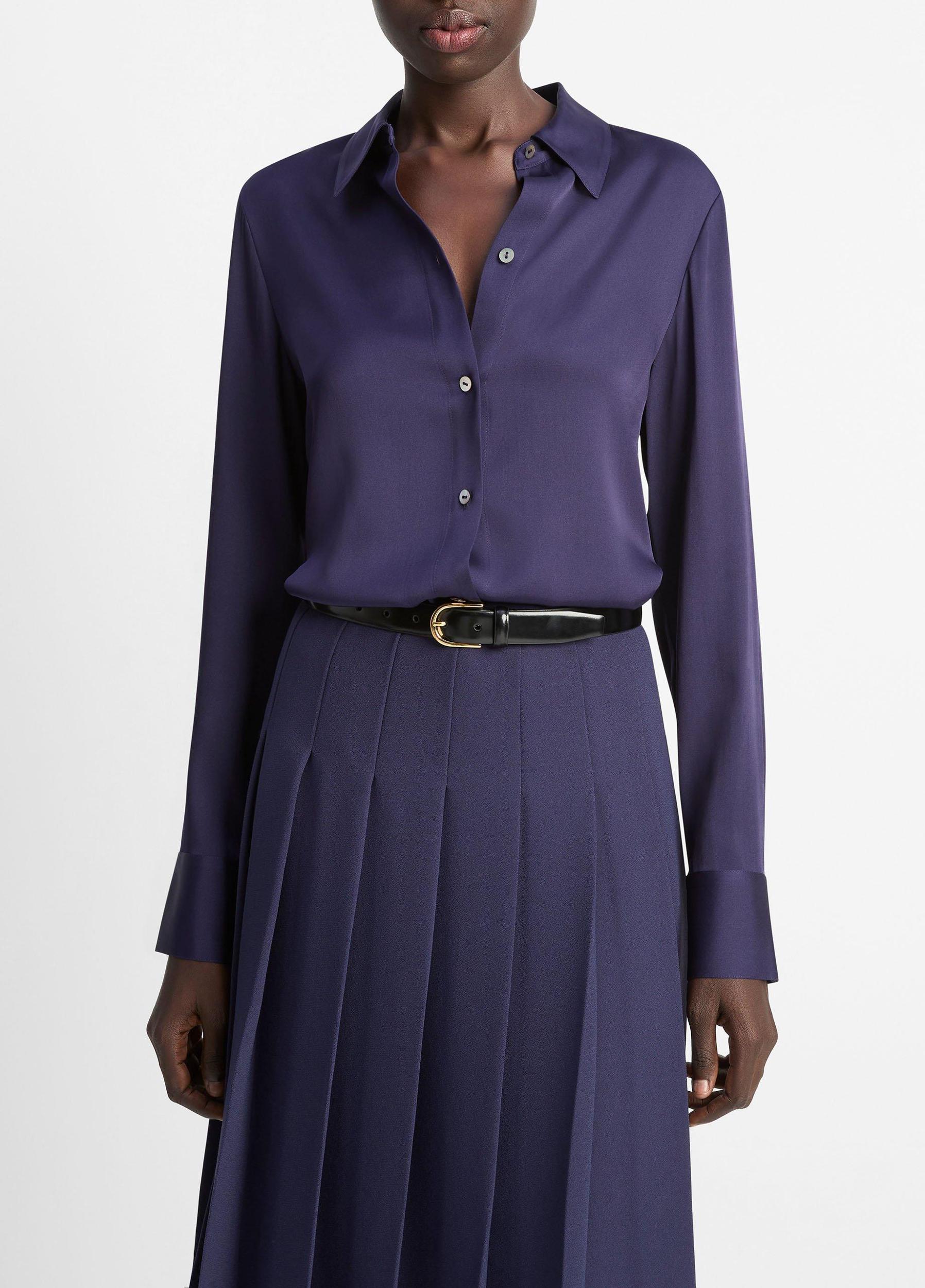 Silk-Blend Slim Button-Front Blouse Product Image